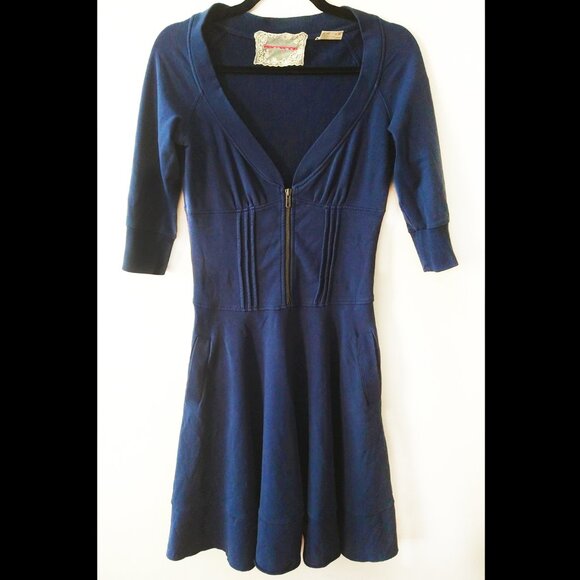 Fornarina Blue 3/4 Sleeve Dress w/ Pockets NWOT - Picture 3 of 6